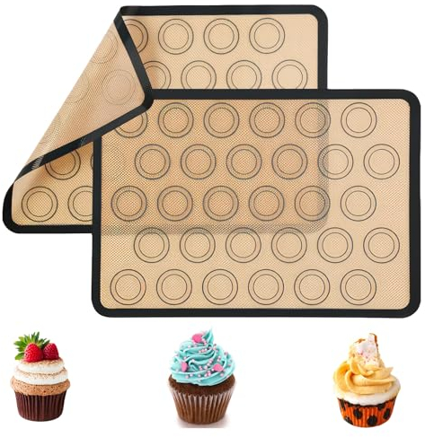 Pwocvoe 2Pcs Silicone Baking Mats, 42×29.5 cm Non Stick Baking Mat,Non-Slip Washable Reusable Heat Resistant Baking Tray,Baking Mats Sheet Baking Pan for Macaroons/Cake/Bread Making