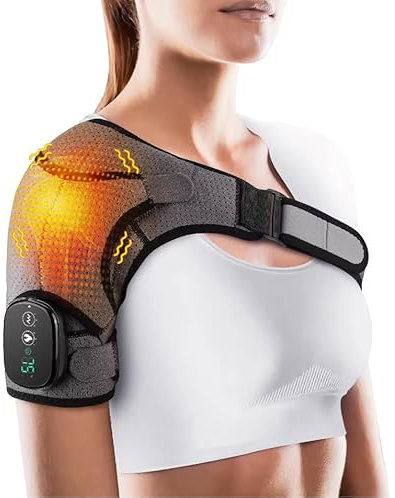 Wild Polar Heated Shoulder Brace for Men & Women - Adjustable Shoulder Support Wrap with Heat Pad & Vibration Electric Massagers - Suitable for Left or Right