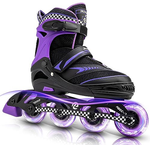 Ruthfot Verstellbarer Inliner für Kinder Jungen und Mädchen mit beleuchteten Rollen, Outdoor Rollerskates für Kinder und Frauen