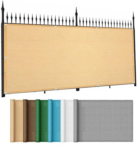 Brise Vue Balcon 130 x 900 cm HDPE Résistant Aux Intempéries Toile Balcon Brise Vue avec Trous et Serre-Câbles pour Jardin Extérieur, Jaune Sable