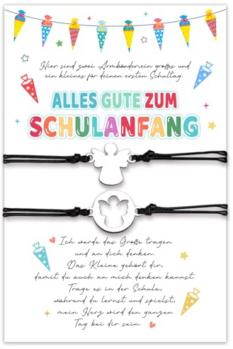 2 Endlich Schutzengel Schulanfang Schulkind Armband, Schultüte Füllung Mädchen Schulanfang Geschenke, Einschulung Mädchen Junge Schulkind 2024 Geschenk