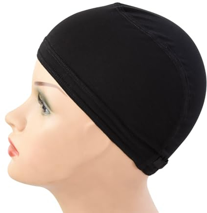 1 Stück Bamboo Wig Cap Atmungsaktive Perückenkappe Rutschfest Bambus Kappe unter Perücke mit Verstellbarem Gurt (Schwarz)