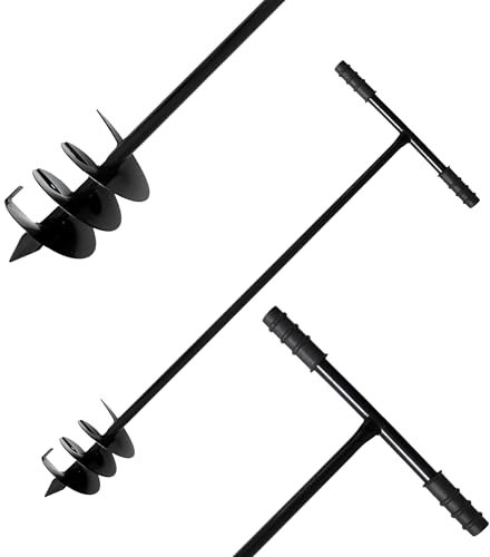 VASKO Erdbohrer Handbohrer 14x45x115 cm Garten Handbohrer für Erdlöcher Pfähle Pflanzung Pflanzen Ergonomischer Griff Erdbohrer Edelstahl