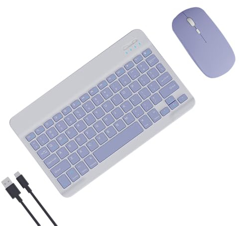 Combo de teclado y mouse inalámbrico ultrafino compatible con iPad, Windows, iOS, PC, portátil, tablet, Mac, Android, recargable, ergonómico y pequeño, juego de teclado y mouse Bluetooth (morado)