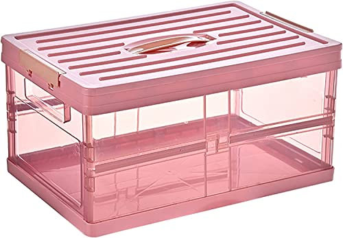 Kofferraum Organizer Faltbare Kofferraumtasche, transparente faltbare Aufbewahrungsbox, Kunststoff-Aufbewahrungsbox mit Deckel unter dem Schlafzimmerbett, Kofferraum-Aufbewahrungsbox-Pink||42*28*21CM