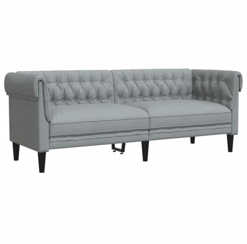 Hommdiy Chesterfield-Sofa 3-Sitzer Hellgrau Stoff Wohnzimmer Sessel, bequemer Indoor Lounge Stuhl