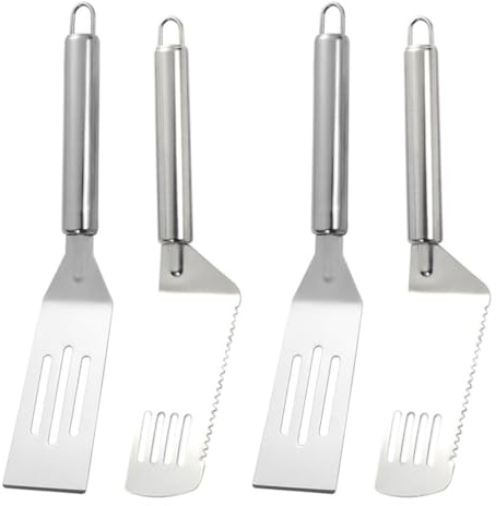 Garneck 4pcs Multipurpose Frying Spatula Teeth Steel Pizza Shovel for Cooking Steak and Eggs Home Kitchen Utensils