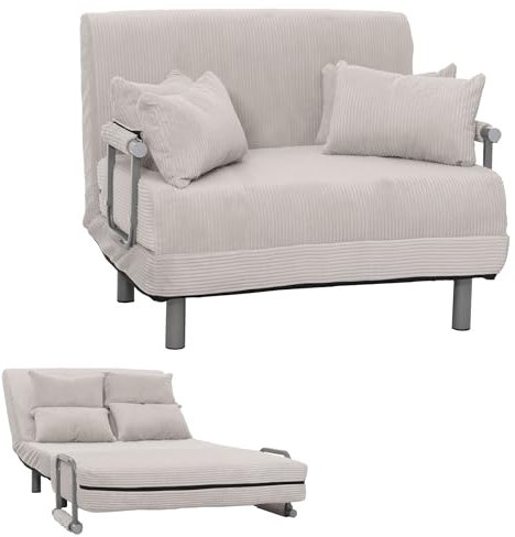 Mendler Schlafsessel HWC-K29, Klappsessel Schlafsofa Gästebett, Liegefläche 190x100cm, Stoff Cord (330g/m²) - hellgrau