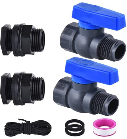 LUOFANT Paquete de 2 espigas de barril de lluvia de 3/4 pulgadas, espiga de barril de lluvia de PVC con accesorio de mamparo y adaptador de grifo de manguera, kit desviador de barril de lluvia para