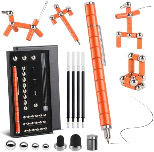 Rayong Magnetischer Kugelschreiber,Fidget Pen Magnet Stift,Coole Gadgets Stressabbau Druckkugelschreiber,Lustig Multifunktions Magnetstift Geburtstagsgeschenk für Männer Junge Frauen Kinder- (Orange)