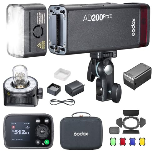 Godox AD200Pro II AD200ProII Flash Speedlight Strobe with BD-07II 200Ws 2.4G TTL, 500 Flash con Tascabili a Piena Potenza per Canon,Sony,Nikon,Fuji,Olympus, Panasonic (AD200Pro Aggiornato)