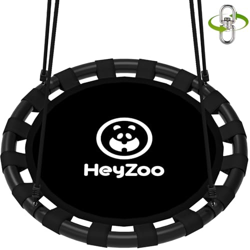 HeyZoo Saucer Swing, 48 Inch Larger Swing Sets for Backyard and Outdoor Playground, 900lbs Weight Capacity, with 360 Degree Swivel, Gifts for Kids and Family, Black