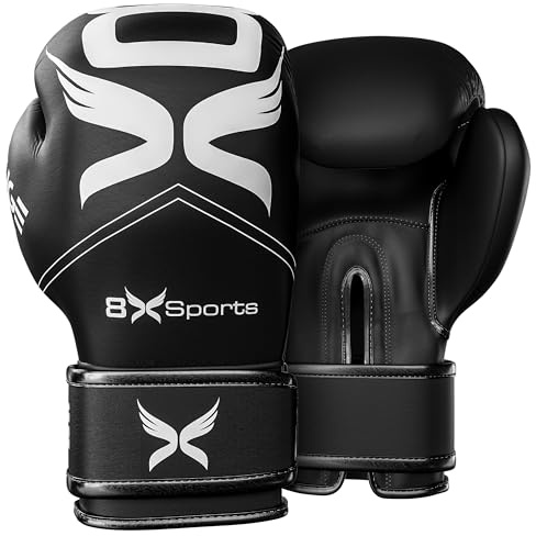 8xSports 10oz Boxing Gloves Maya Hide Leather, Professional Training Sparring MMA Gloves Mua Thai Kickboxing Fighting Workout, Punching Bag Focus Mitts Pads Men Women, Multi Layered, Ventilated Palm