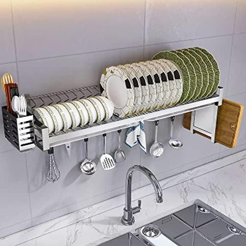 OZBMA for Kitchen Counter,Dish Rack Stainless Steel with Removable Cutlery Holder Emovable Utensil Holder,Silver 54.5x23x12CM (Silver 54.5x23x12CM)