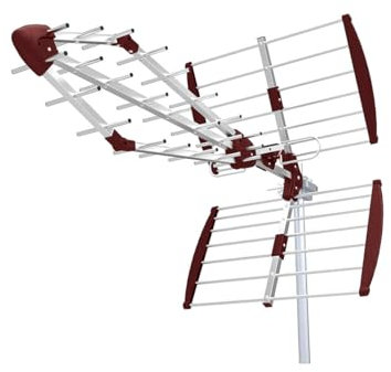 TECHZOCO Antena TDT LTE 700 Alta Ganancia, Antena Triple Plegable UHF G=18 dB, Aluminio de 16,5 mm de sección en Eje Principal, Ideal para recepción de Televisión Digital Terrestre, Rojo