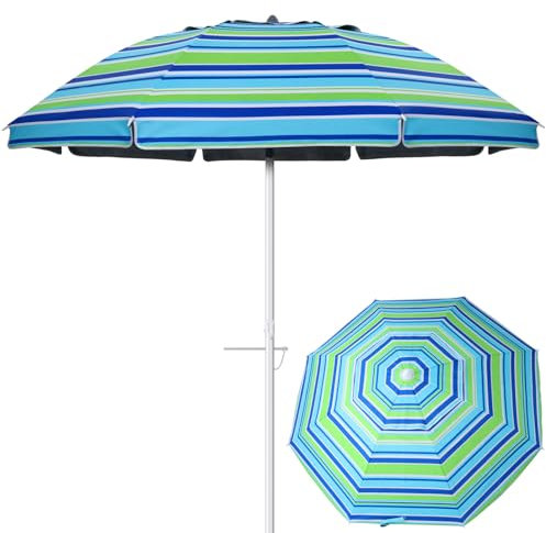 ifundom Parasol De Plage Rayé De 6 5 Pieds Protection UV Avec Poteau Inclinable Et Télescopique Parasol De Sable Réglable Avec Ancre De Sable Et De Transport D'Extérieur