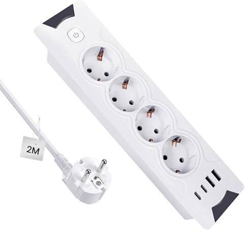 Treibo Multiprise encastrable 8 en 1 avec 4 ports USB - Multiprise escamotable pour plan de travail de cuisine et bureau - Blanc