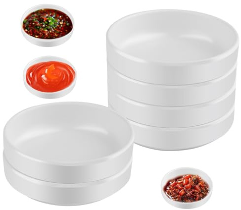 Chenove 6 Stück Dipschalen, Ø 8.7 cm Dip Schälchen, Kleine Schalen für Dips Melamin A5, Weiß Rund Suschi Schälchen, Servierschalen set für Dips, Saucen, Fingerfood Gewürze, Marmeladen, Tomatensauce