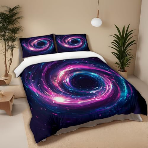MKBKLI Juego de ropa de cama de 135 x 200 cm, diseño de galaxia, color lila