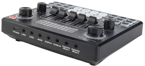 Yinhing Podcast Equipment Bundle, Sound Board Live Sound Card Multifunctional Live Card Dj Board Computers Mobilephone (Black)