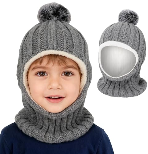 QKURT Paquete de 1 Gorro de Invierno para niños, pasamontañas Grueso de Invierno, Bufanda, Calentador de Cuello, Gorra de béisbol térmica con Forro Polar Esponjoso para Edades de 2 a 6 años