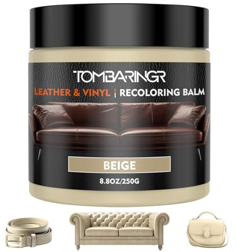TOMBARINGR Kit Riparazione Pelle Beige - Crema Ricolorante e Balsamo Nutriente per Riparare Graffi, Crepe e Scolorimenti | Rinnova e Protegge Divani, Sedili Auto, Scarpe e Giacche in Pelle 250g