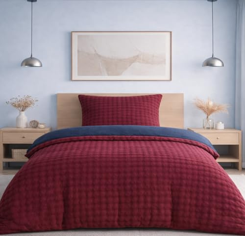 Leonado Vicenti Plüsch Bettwäsche 155x220 cm + 80x80 cm Bubble Cashmere Touch extra warm, Winter – Bordeaux