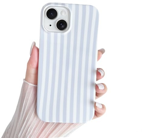 SmoBea Kompatibel mit iPhone 15 Hülle, Süßes Striped Handyhülle, Weiches TPU, Schlanke, Stoßfeste Telefonabdeckung für Frauen und Mädchen, Schön und Stilvoll, Blau