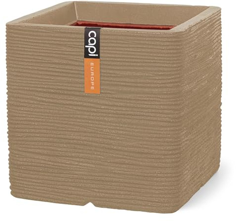 Capi Europe - Vaso quadrato Rib NL - 50x50 - Beige - Apertura Ø50 - Vaso da interno e da esterno - KBER904