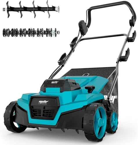 36V Cordless Brushless 15IN Scarifier & Dethatcher Compatible with Makita 18V Battery (Tool Only), 12 Gal Collection Bag, Air Boost Tech, Quick Fold & 5 Adjustable Depths, Walk-Behind for Lawn Care