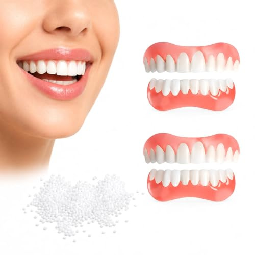 KAFZEL 2 pares 4pcs de Dientes Postizos Set,Carillas Dentales Arriba y Abajo, Multifunción,Con 10 g de Cemento Dental, Unisex（BB）