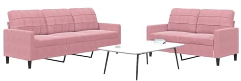 Keeushr 2-TLG. Sofagarnitur mit Kissen Rosa Samt, Polstergarnitur mit Metallgestell und dick gepolsterten Sitzflächen für Wohnzimmer