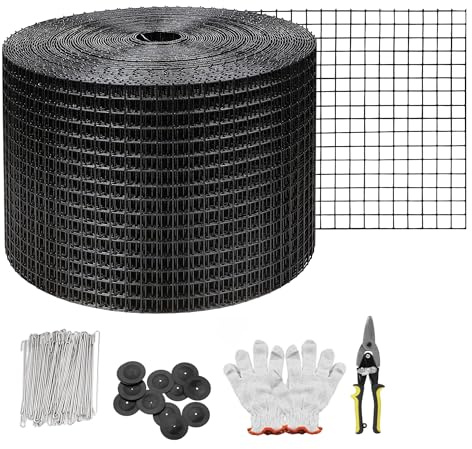 Hanured Kit di Rete per Uccelli a Pannello Solare 20cm x 30m,Kit Anti-Uccelli 100 Fascette in Acciaio Inox Rivestimento in PVC, per Evitare Che i piccioni nidificino sotto Il Tetto con Guanti