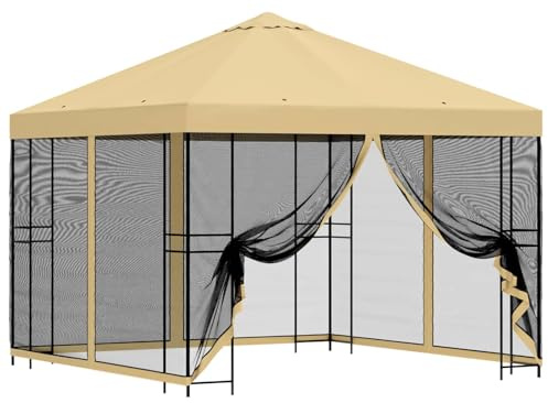 Nqyjm Tenda per feste Padiglione da giardino con pareti laterali, 3 x 3 m, panna, padiglione da giardino, stabile, tenda da giardino, per spiaggia, matrimoni, campeggio, LH1A