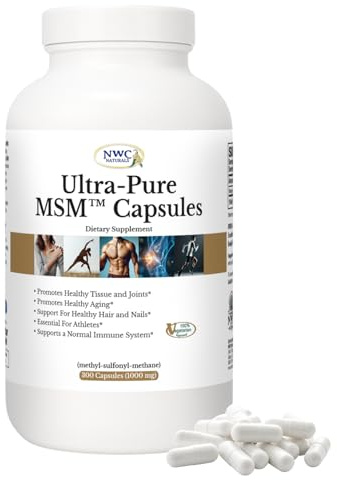 NWC Naturals Ultra-Pure MSM Capsules, 300ct Bottle, 1000mg Pure MSM for Joint Support