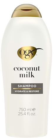 OGX Nourishing + Coconut Milk Shampoo, Hydrating & Restoring Shampoo Moisturizes for Soft Hair After the First Use, Paraben-Free, Sulfate-Free Surfactants, 25.4 fl. oz
