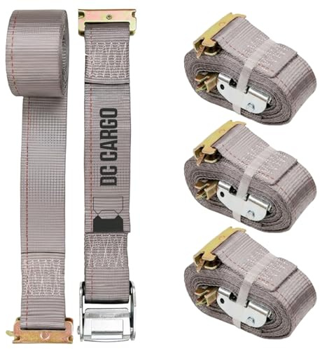DC Cargo Mall E Track Straps 2 x 16', Heavy Duty Cam Buckle Tie Down Straps 3000Lbs Break Strength (4 Pack Grey) E Tack Accessories for Load Securement in Pickups, Trailers, Trucks, Boats, Vans, Cars
