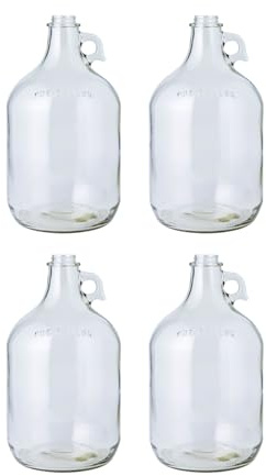 Fastrack 4-Pack 1 Gallon Glass Jug (128 oz) with White Plastic Caps – Multipurpose 1 Gallon Jug, & Detergent Dispenser for Laundry, Glass Jar for Liquids, Water & Juice