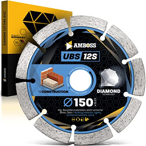 12S - Diamant-Trennscheibe Ø 150 mm x 22,2 mm - leicht armierter Beton/Baustellenmaterialien/Stein | Segmenthöhe: 10 mm (gesintert)