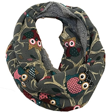 JameStyle26 EULE Flauschig Warmer Winter LOOP Schal Fleece Owl UHU Kautz Schlauchschal Rundschal (Grau)