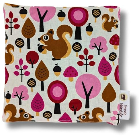 Franzis Nähstube 20x20cm Cojín de espelta rosa bosque en 100% algodón I Almohada de grano de espelta 20x20 para microondas I Almohadilla térmica, Almohada con núcleo de espelta, Almohada cervical