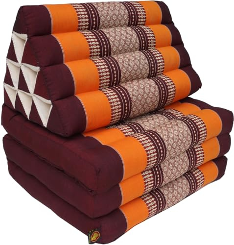 GURU SHOP Thaikissen, Dreieckskissen, Kapok, 3 Auflagen, braun/orange | Traditionelles Design, klappbar, hochwertige Kapokfüllung, ideal zum Entspannen, vielseitig einsetzbar.