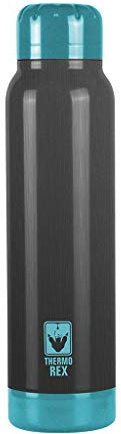 Thermo Rex Peak Trinkflasche mit Strohhalm - Isolierflasche mit Deckel - Water Bottle Aus Edelstahl Wiederverwendbar - Flasche mit Clip-Deckel - Trinkflasche - Wasserflasche (500 ml, Schwarz-blau)