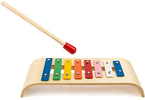 Small Foot 11480 Xylophon Curved, 8 Bunte Klangplättchen im Rahmen aus aufwendig gebogenem Holz Spielzeug, Mehrfarbig
