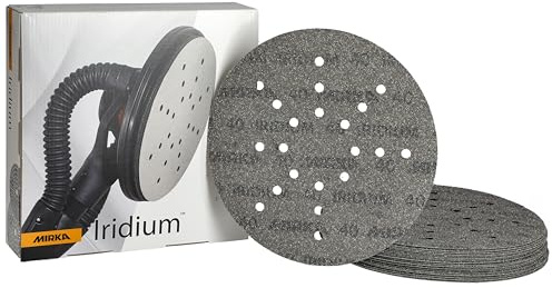 Mirka Schleifpapier Iridium Ø 225 mm Grip 24-Loch Korn 40 25 Stück | Mirka Iridium Schleifpapier Korn 40 mit Klett 25 Scheiben für Trockenbauschleifer Lack Spachtel Holz Stahl Mineralwerkstoffe