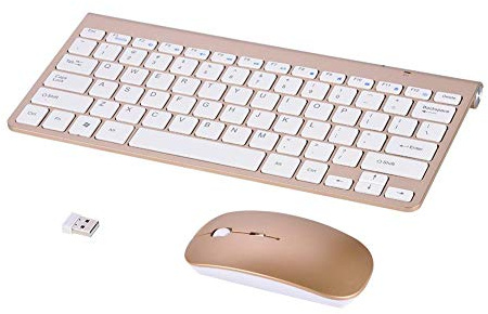 Cuifati Kit Tastiera e Mouse Wireless Impermeabile Sottile da 2,4 GHz, Mouse Ricaricabile, Tastiera ergonomica silenziosa e Mouse per PC XP/7/8 PC/Laptop/Smart