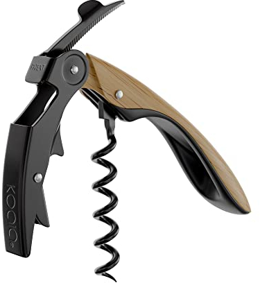 Sacacorchos profesional de doble palanca con espiral de teflón y navaja High Tech – Acero inoxidable y mango ergonómico - Efecto Madera de Roble