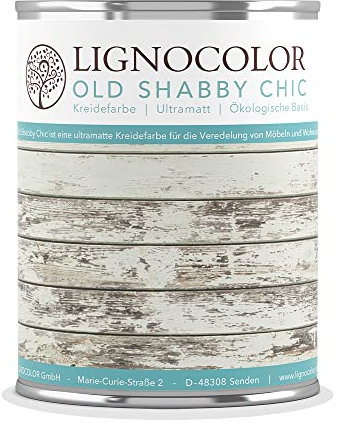 Lignocolor Kreidefarbe Shabby Chic Lack Landhaus Stil Vintage Look Chalky 1kg (Vintage Blue 200)