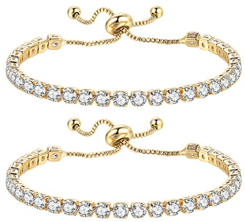 JewelryWe Tennis Armband Damen Tennisarmband: Elegant Zirkonia Edelstahl Armkette Verstellbare Kettenarmband Freundschaftsarmband Geschenk für Frau Mädchen