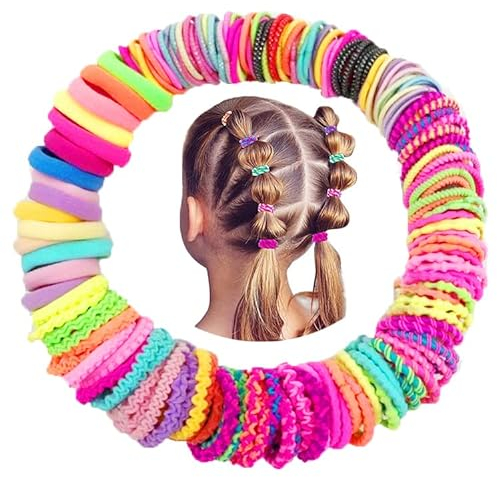 Basetousual 100er-Pack Verschiedene Mädchen-Haarseile, 10er-Pack Bunter Haargummi, Elastischer Haargummi für Mädchen, Pferdeschwanz-Haarseile für Kinder, Mädchen und Frauen